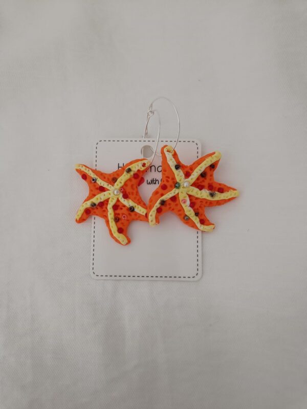 PENDIENTES ESTRELLITAS DEL MAR Naranja con Perlitas - Imagen 2