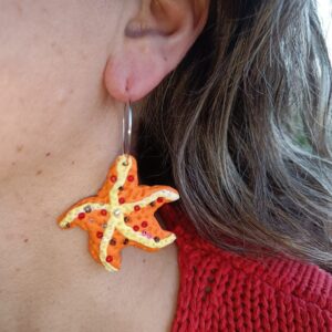 PENDIENTES ESTRELLITAS DE MAR Naranja con Perlitas