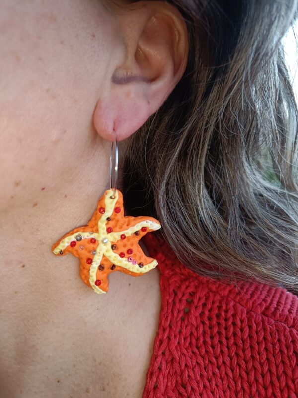 PENDIENTES ESTRELLITAS DEL MAR Naranja con Perlitas