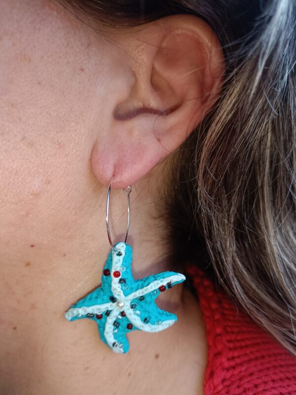 PENDIENTES ESTRELLAS DE MAR Azul y Perlitas