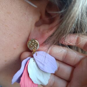 PENDIENTES LAS HOJAS Gris Rosa y Lila