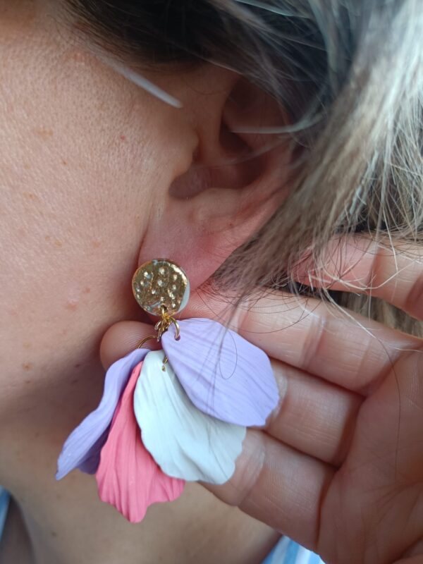 PENDIENTES LAS HOJAS Gris Rosa y Lila