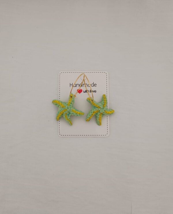 PENDIENTES ESTRELLAS DEL MAR Verde Pastel y Amarillo