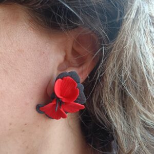 PENDIENTES SIETE PETALOS Azul Marino y Rojo