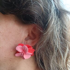 PENDIENTES SIETE PETALOS Rojo y Rosa pastel