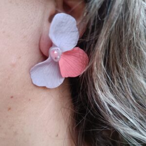PENDIENTES TRES PETALOS Lila y Rosa