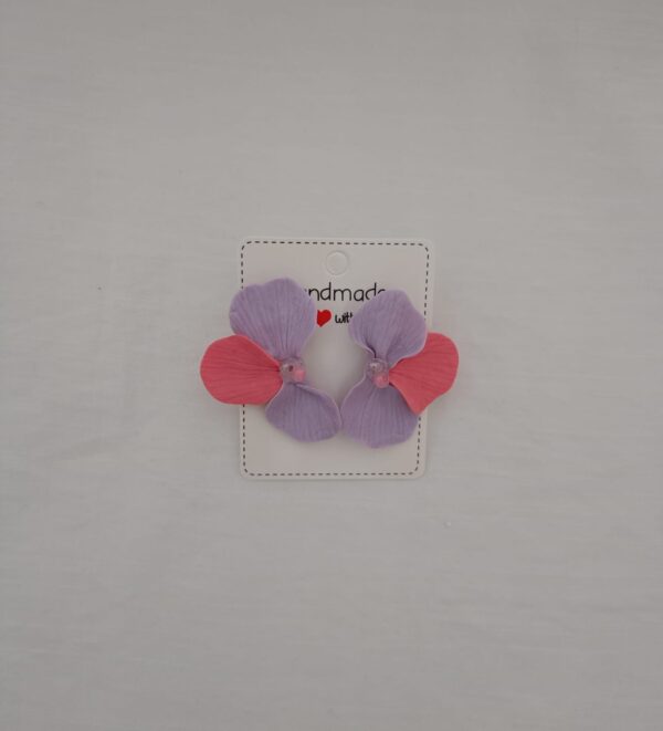 PENDIENTES TRES PETALOS Lila y Rosa