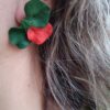 PENDIENTES TRES PETALOS Verde Pino y Rojo