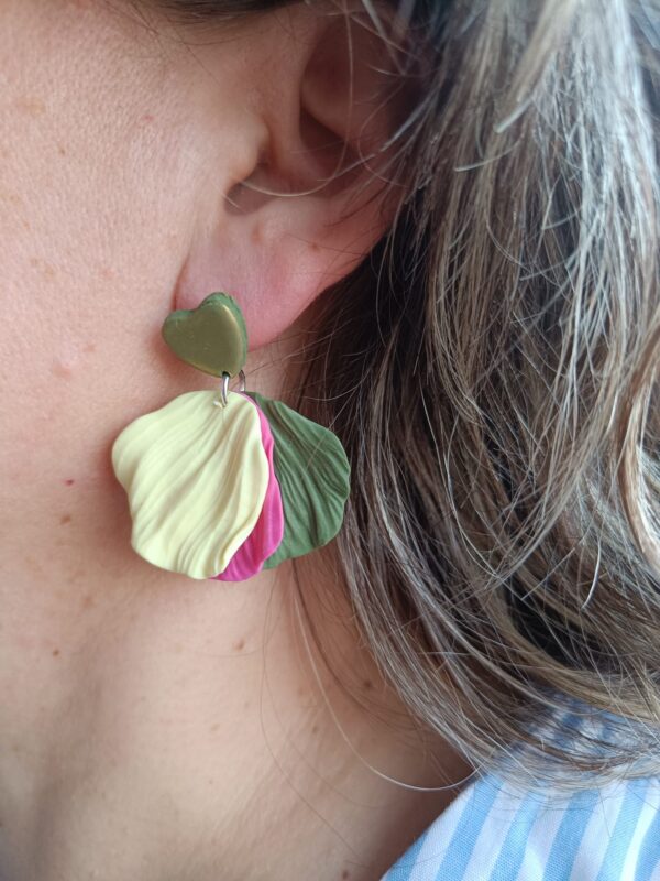 PENDIENTES LAS HOJAS Verde Militar Orquidea y Amarillo