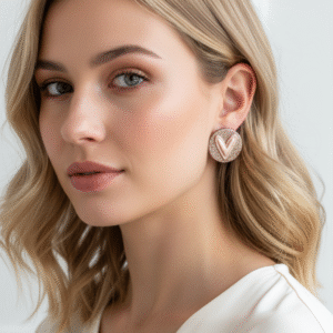 PENDIENTES BOTON DORADO Y ROSA