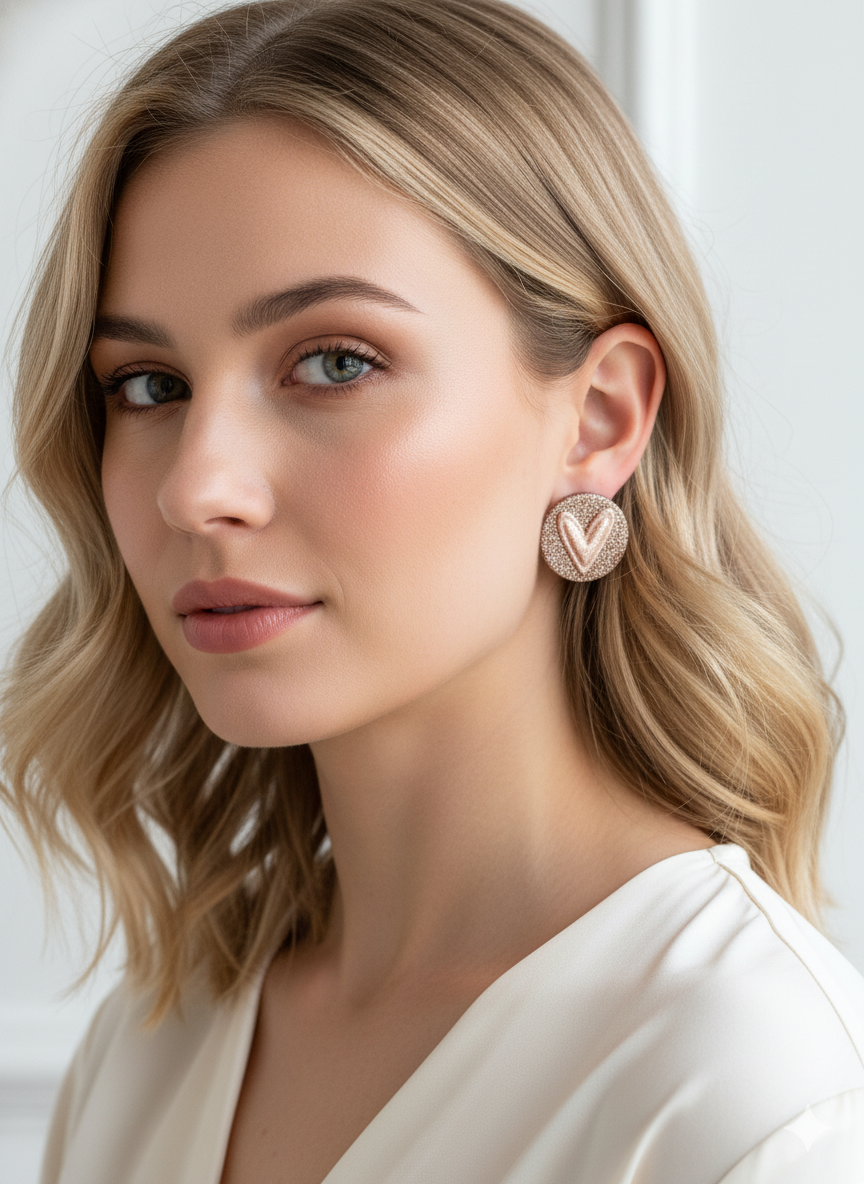 PENDIENTES BOTON DORADO Y ROSA