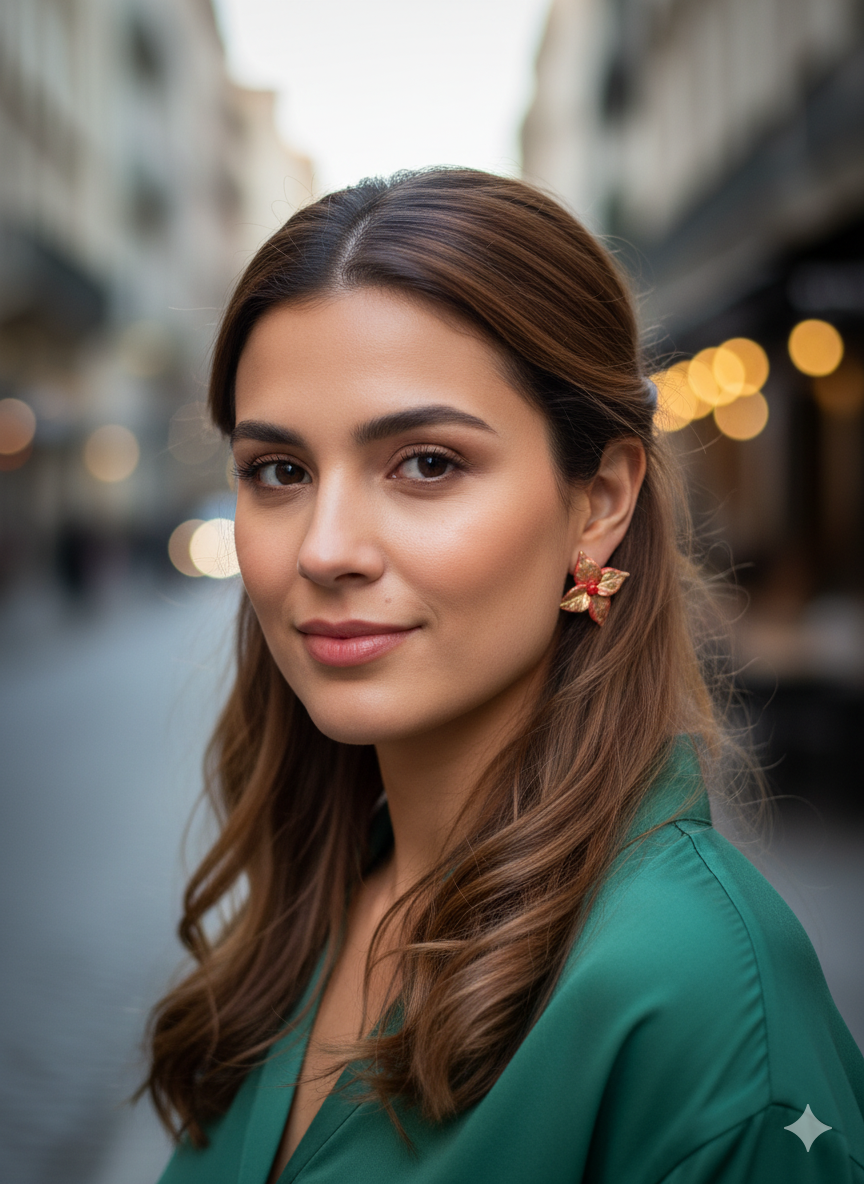 PENDIENTES FLOR DE NAVIDAD ROJO Y DORADO