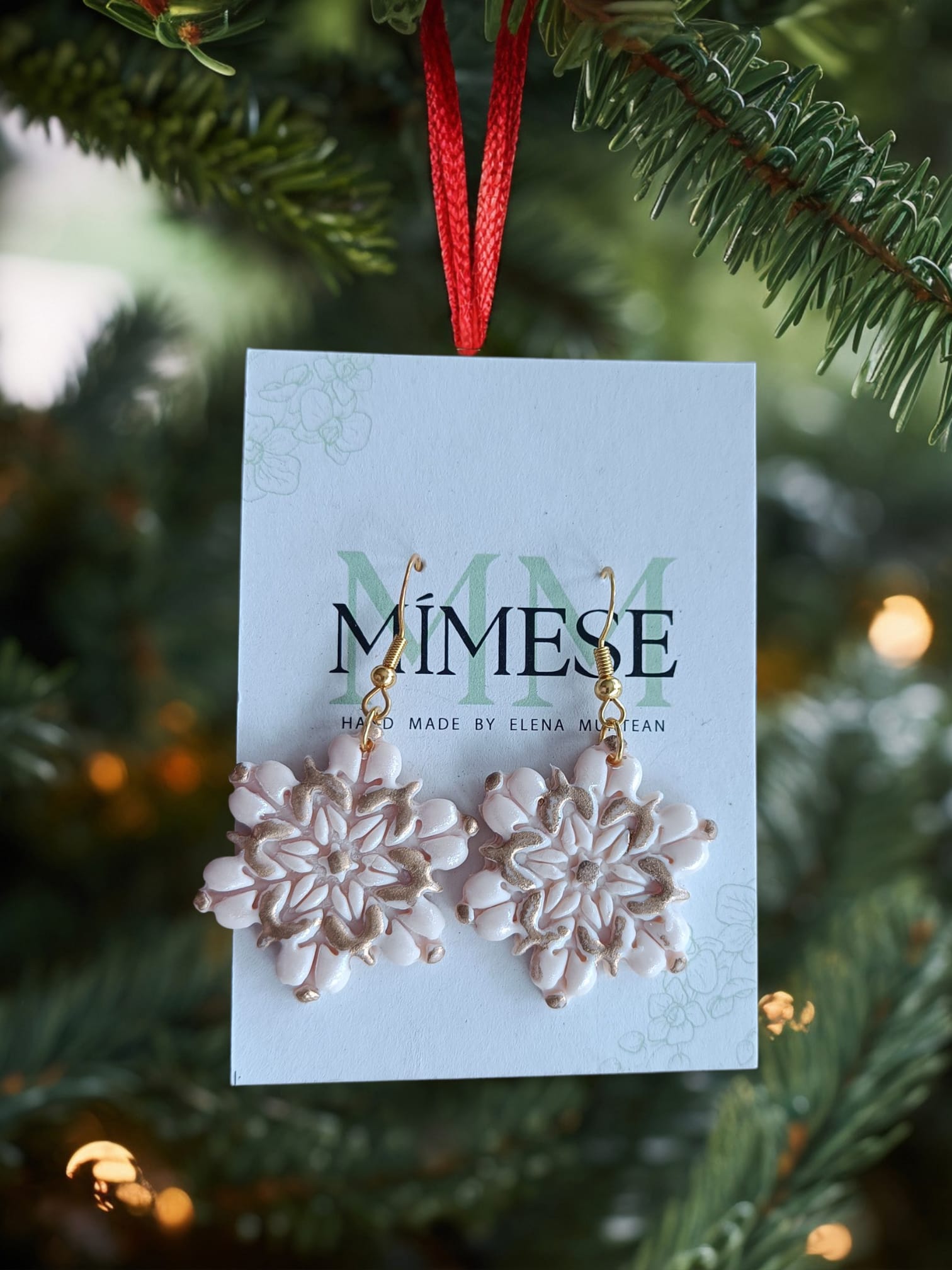 PENDIENTES COPO DE NIEVE BLANCO Y DORADO - Imagen 3