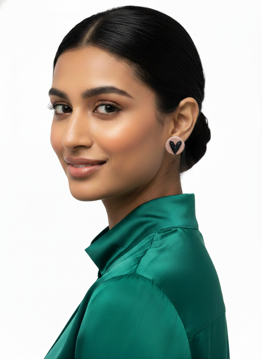 PENDIENTES BOTON ROSA Y NEGRO